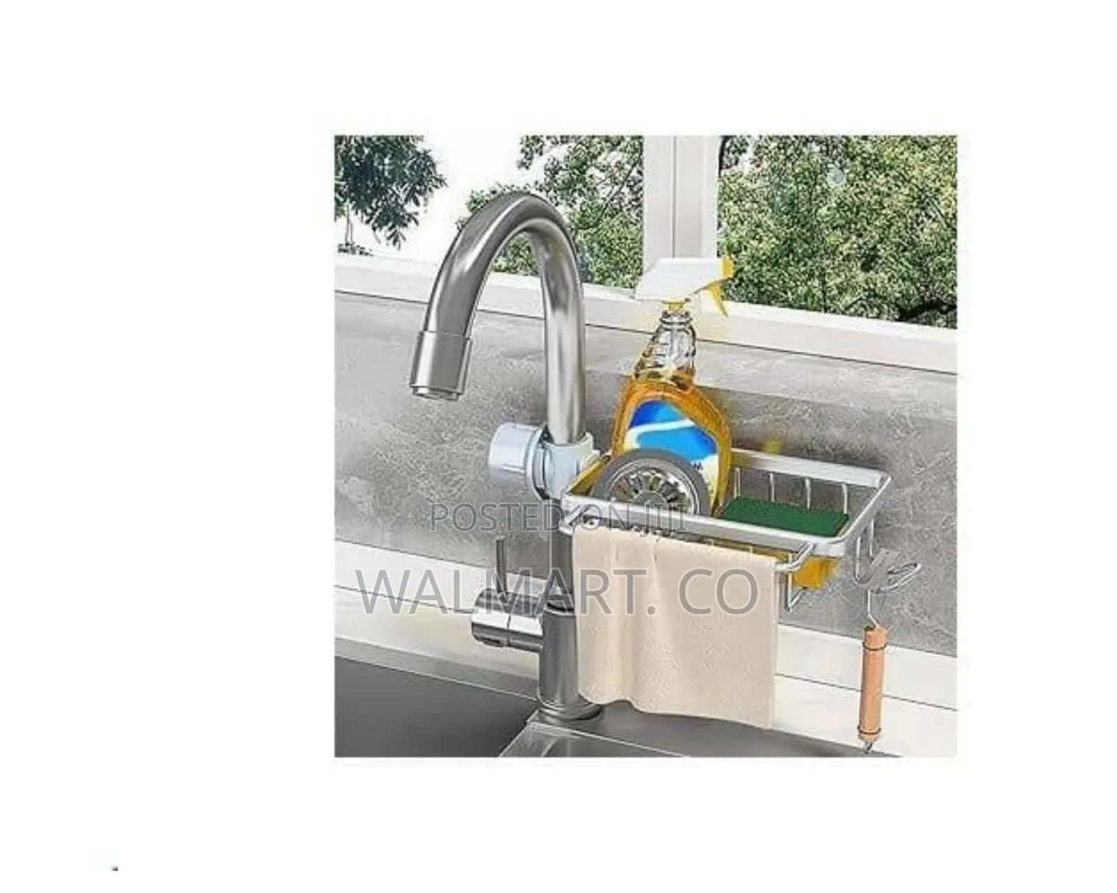 Aucet-Mounted Kitchen Sink Caddy and Sponge Organizer.