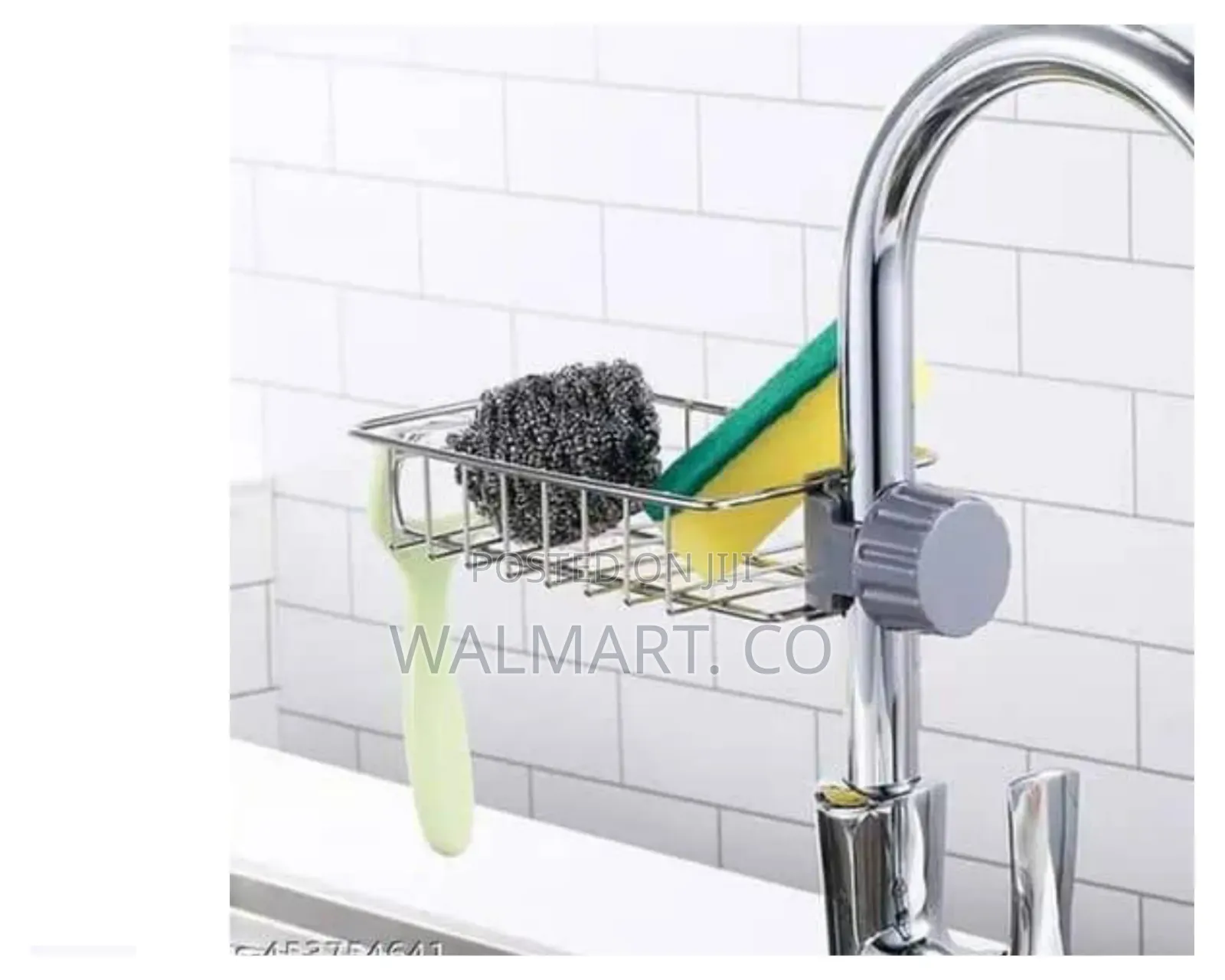 Aucet-Mounted Kitchen Sink Caddy and Sponge Organizer.