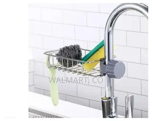 Aucet-Mounted Kitchen Sink Caddy and Sponge Organizer.
