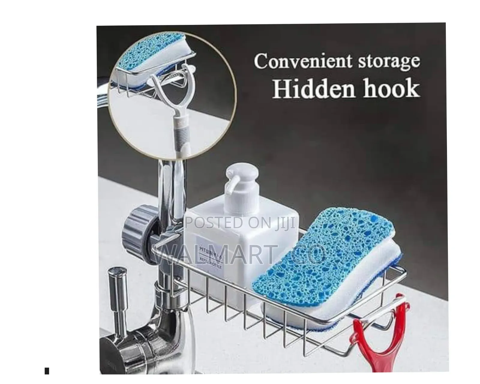 Aucet-Mounted Kitchen Sink Caddy and Sponge Organizer.