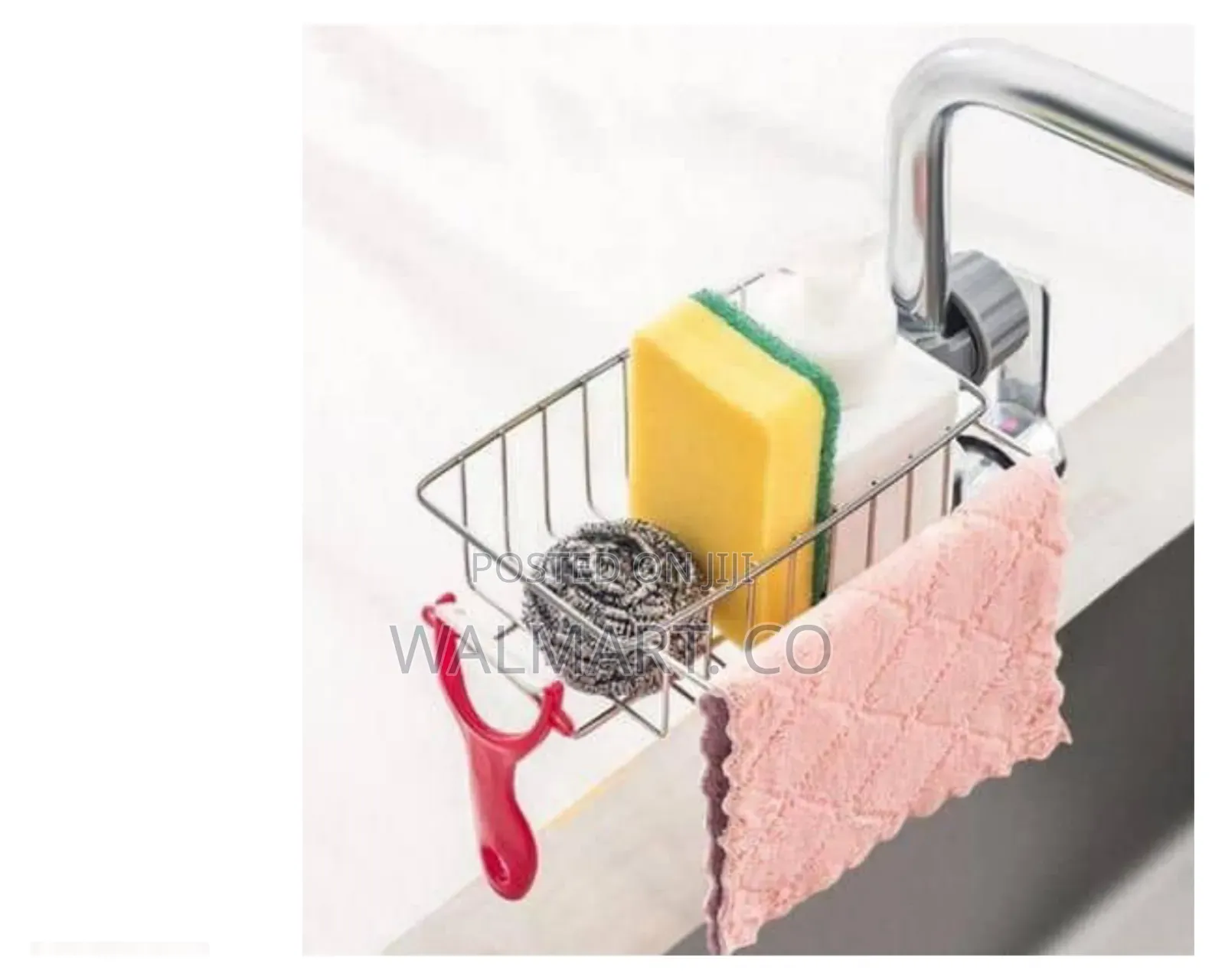 Aucet-Mounted Kitchen Sink Caddy and Sponge Organizer.