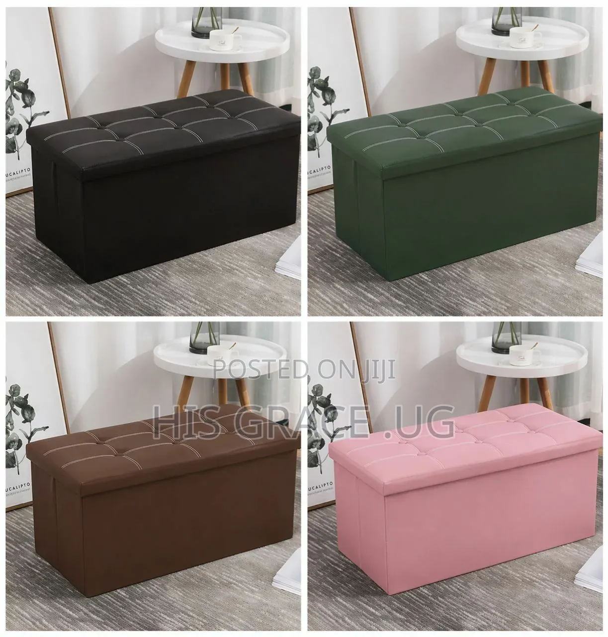 Leather Ottoman Foldable Storage Boxes Available in Different Colors
