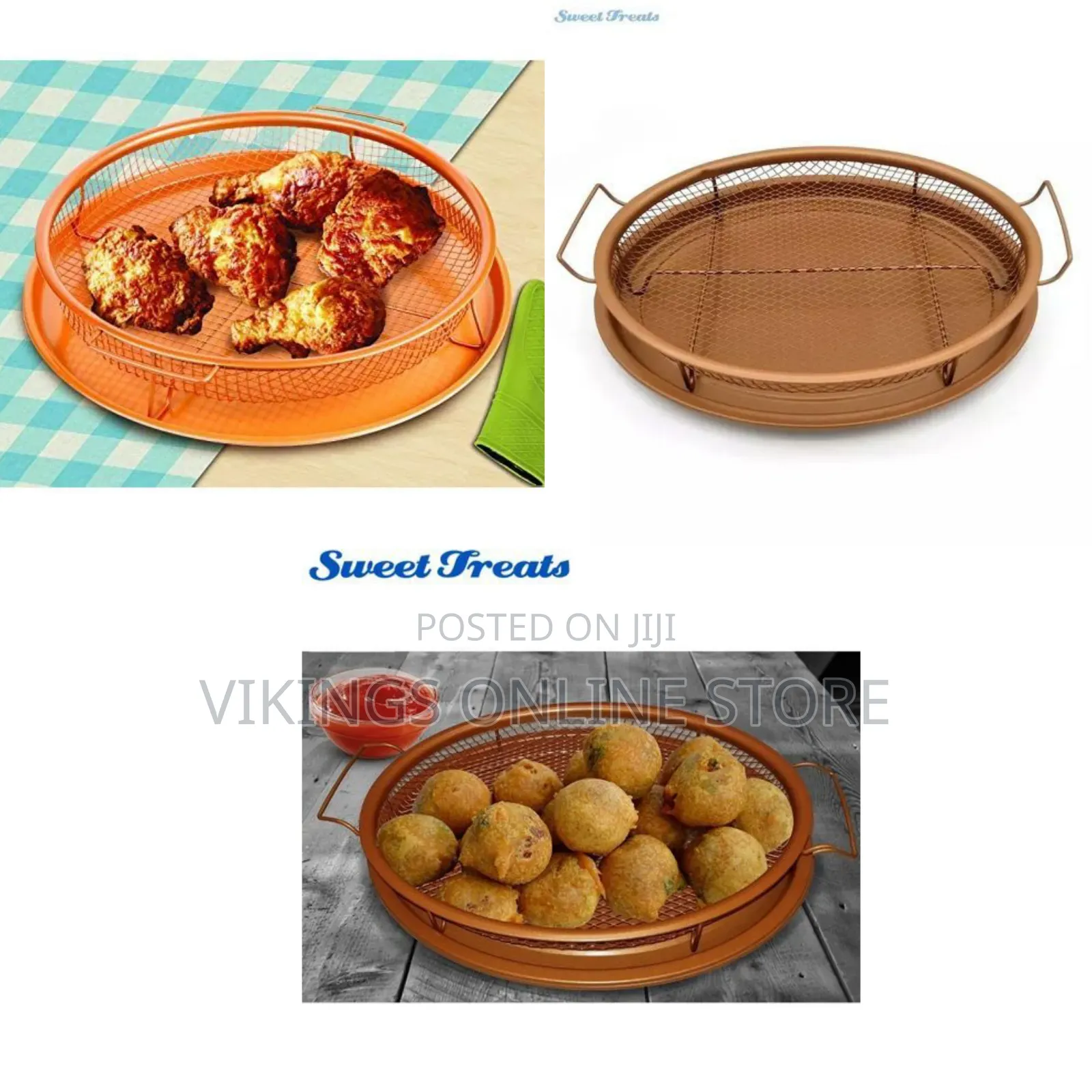 2-PC Round Nonstick Oven Air Fryer Crisp Baking Pan/Tray Mesh Basket