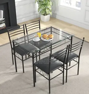 5-Piece Rectangular Tempered Glass Dining Set With Metallic Chairs