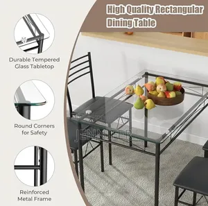 5-Piece Rectangular Tempered Glass Dining Set With Metallic Chairs