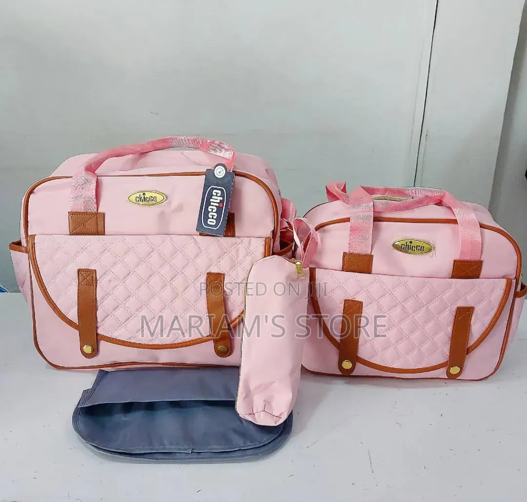 Chicco Baby Diaper Bag Set Quilted Fabric, Brown Faux-Leather Trim