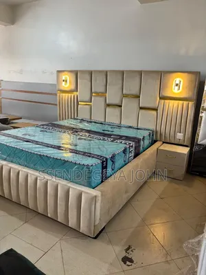 Modern Cream-Colored Upholstered Bed Set