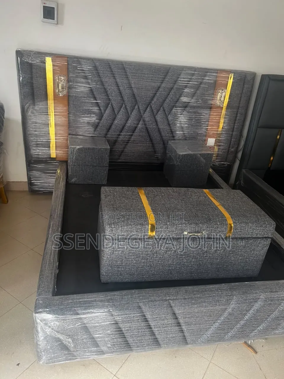 Modern Cream-Colored Upholstered Bed Set