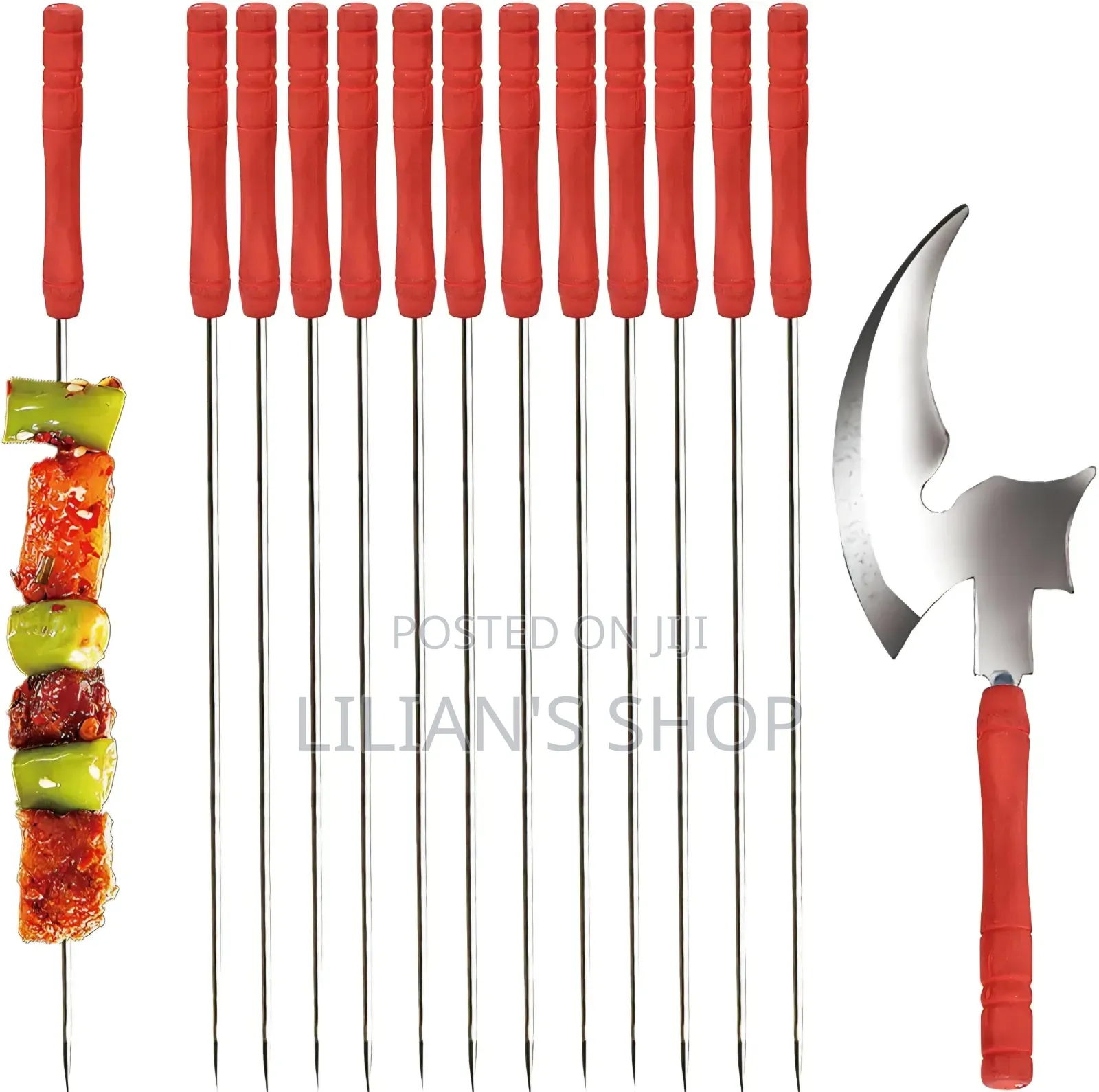 12 Reusable Stainless Steel Skewers With Grilling Axe