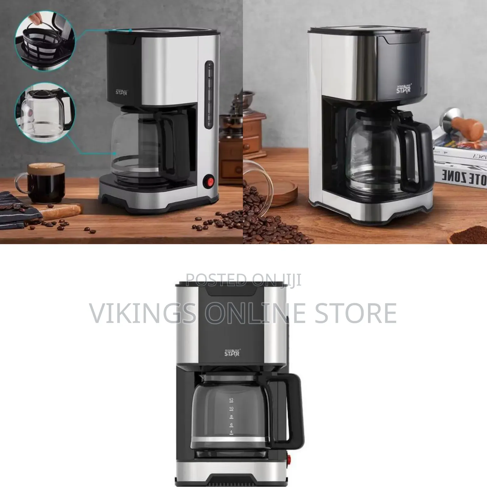 WINNING STAR Programmable Drip Coffee Maker Machine 1000W Power