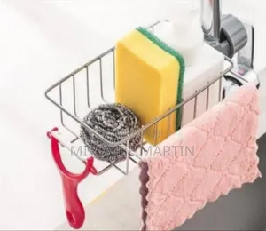 Aucet-Mounted Kitchen Sink Caddy and Sponge Organizer.