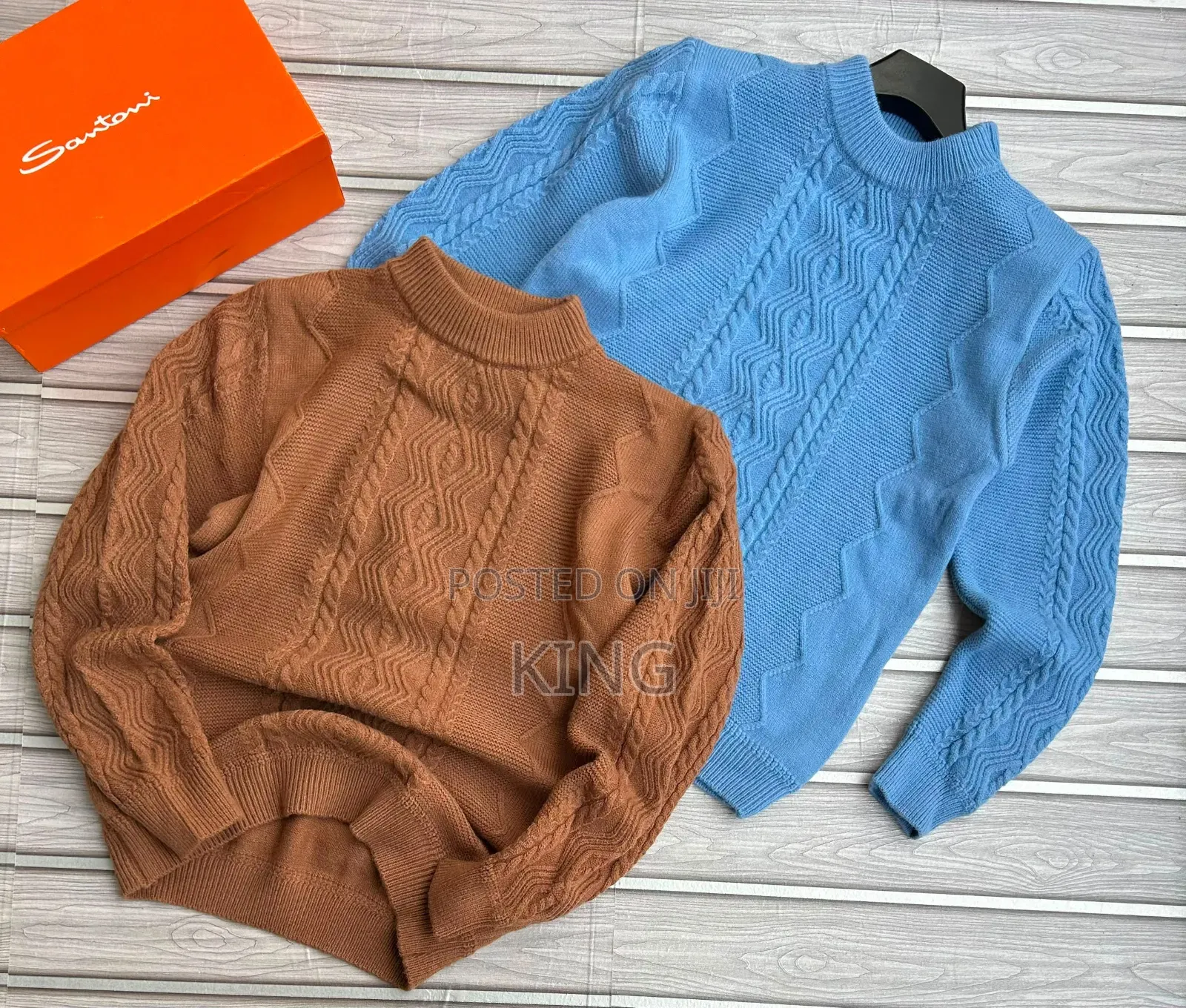 Cable Detail Brown and Blue Sweaters