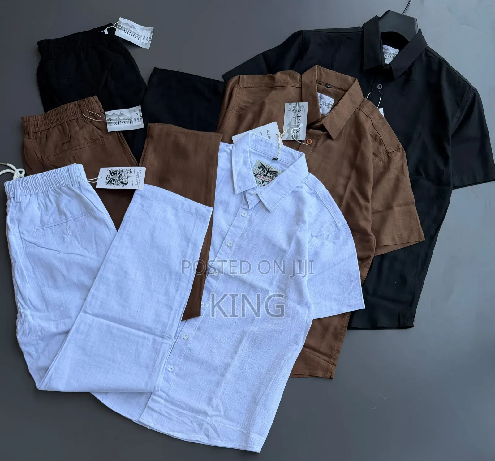 Two-Piece Linen Outfit Set Shirt and Matching Drawstring Trousers