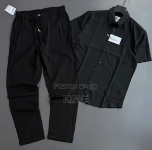 Two-Piece Linen Outfit Set Shirt and Matching Drawstring Trousers