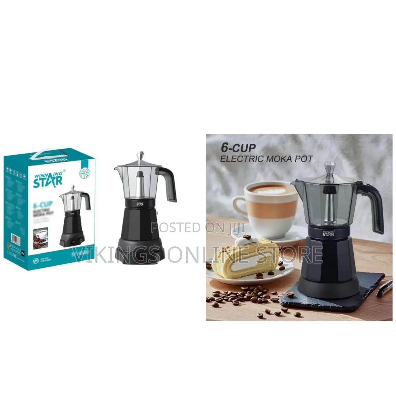 WINNING STAR 6 Cups, Electric Moca Pot Small, Italian Aluminum Kahve