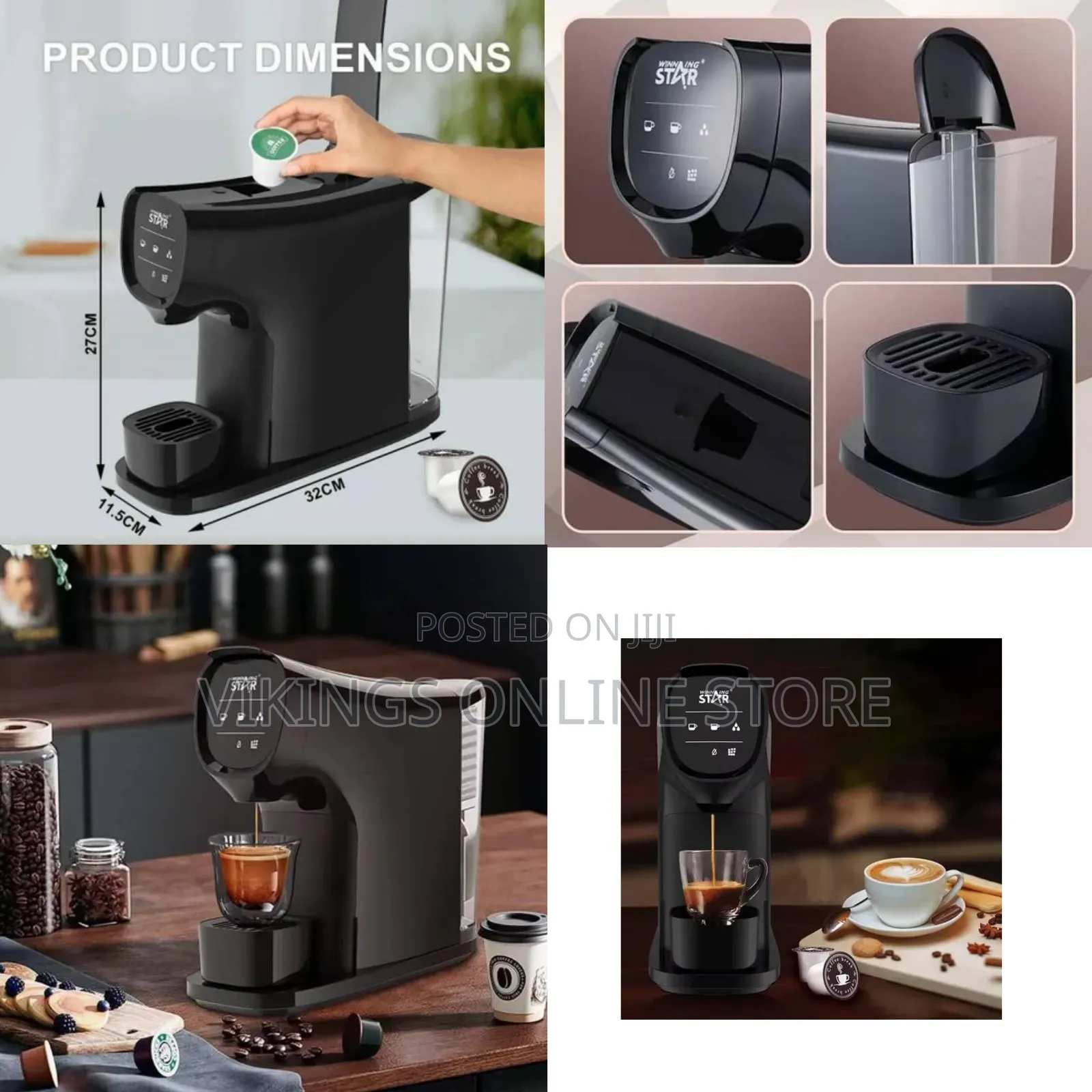 WINNING STAR Portable Espresso Home Cup Making Black Electric Capsule