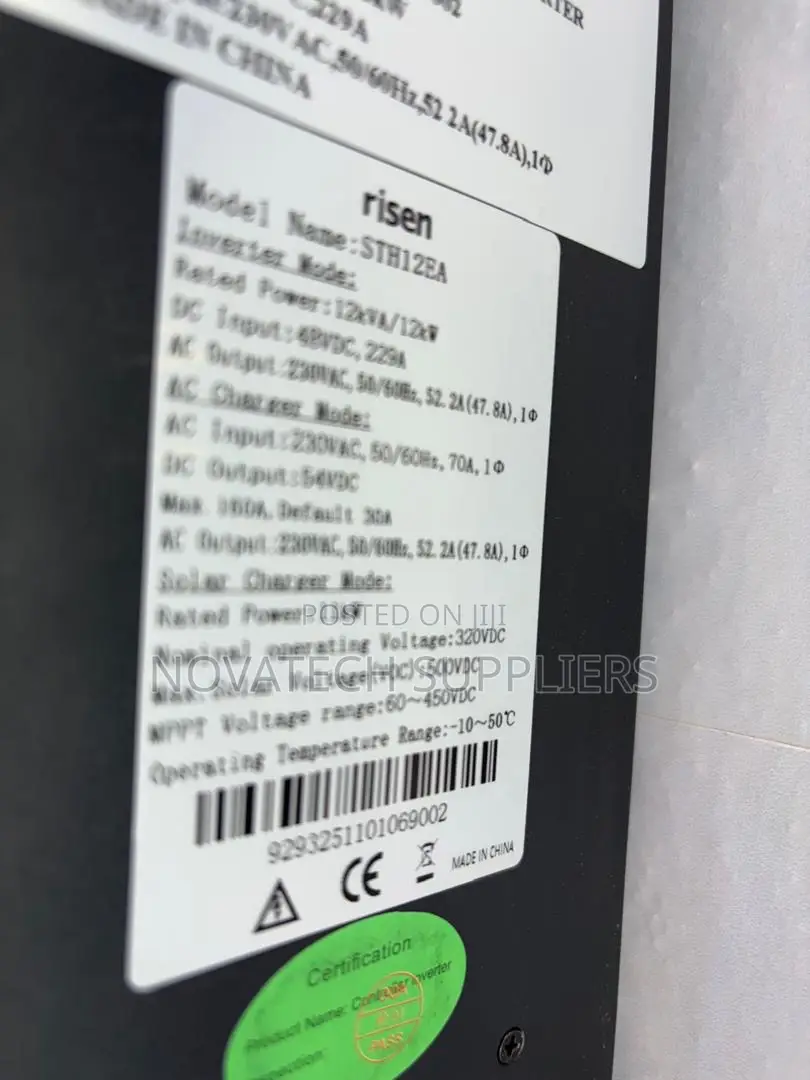 Brand New Risen 12kW Hybrid Inverter 48V 230V 1-Phase 58VDC