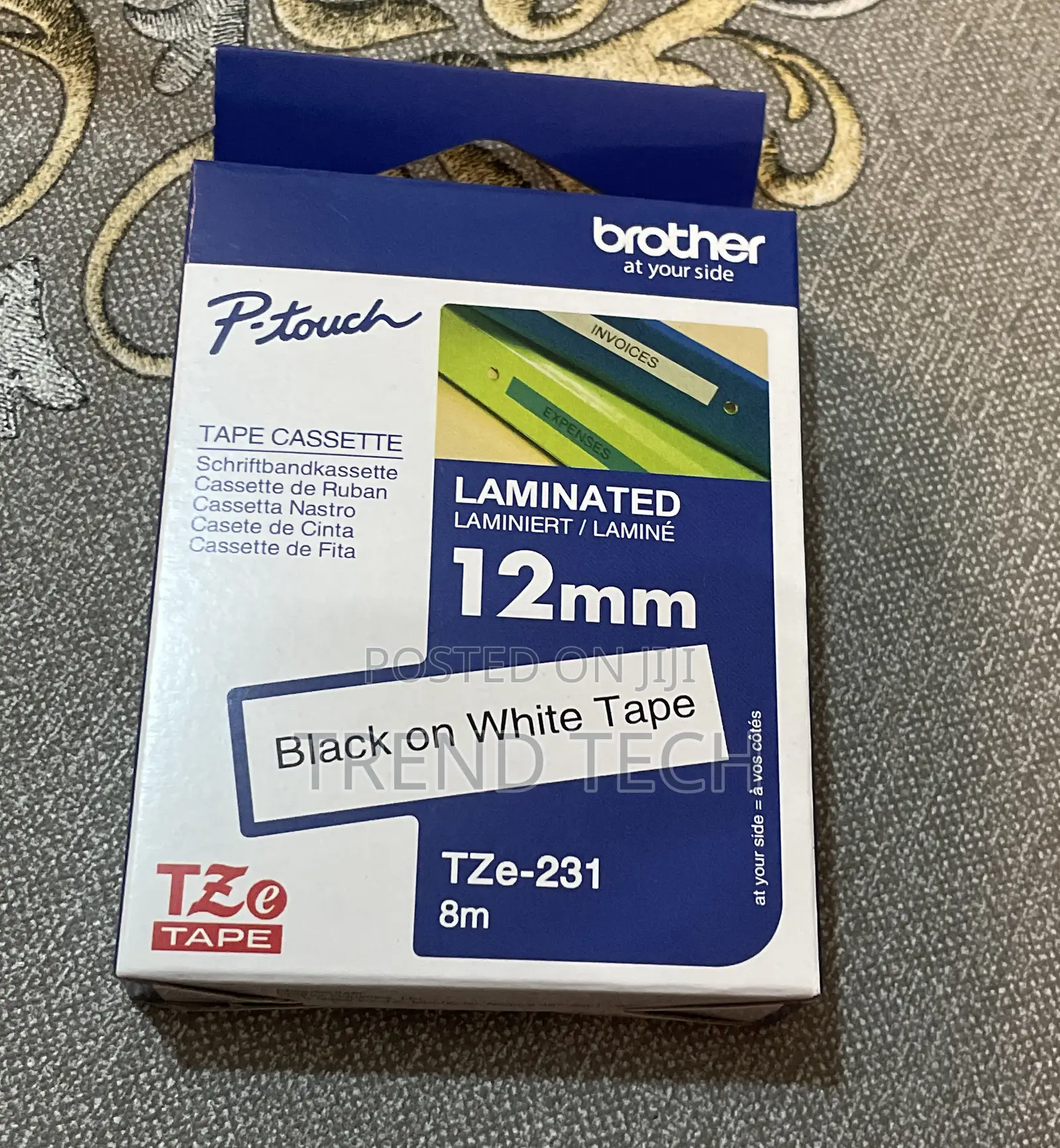 Brother Label Tape 12mm Black on White