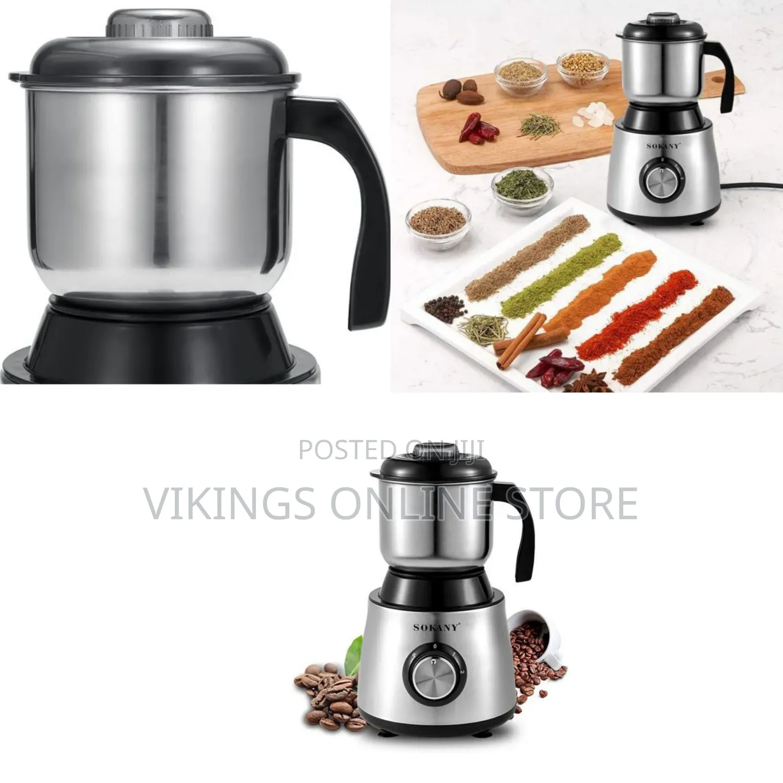 Sokany Electric Coffee Grinder Stainless Steel Brushed Detachable