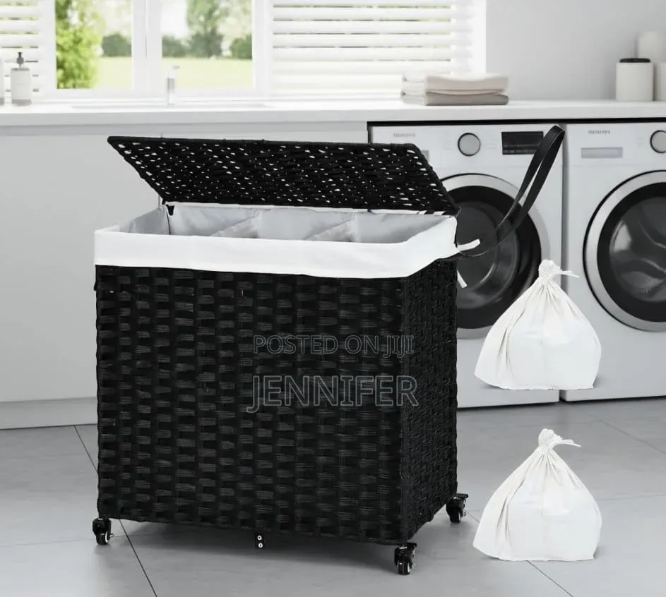 Laundry Hamper With Wheels and a 3-Section Divided Interior