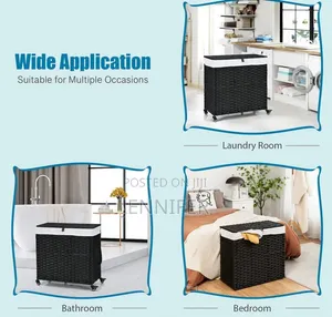 Laundry Hamper With Wheels and a 3-Section Divided Interior