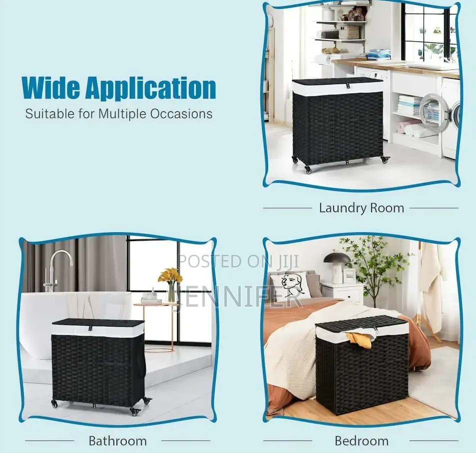 Laundry Hamper With Wheels and a 3-Section Divided Interior
