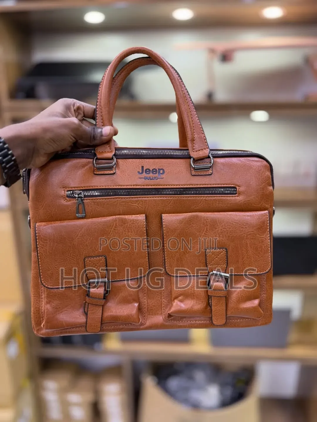 Jeep Buluo 14-Inch Leather Laptop Briefcase - Brown