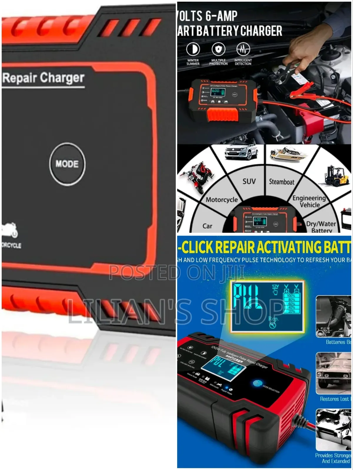 12V 6A Intelligent Pulse Repair Battery Charger