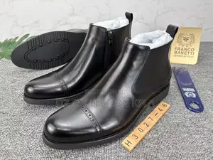 Original Franco Banetti Black Leather Wingtip Brogue Side-Zip Boots