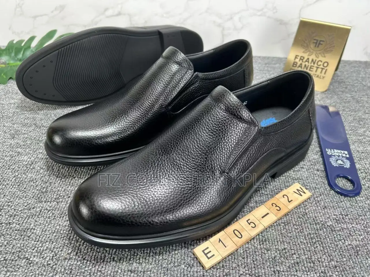 Original Franco Banetti Black Textured Leather Slip-on Dress Shoes
