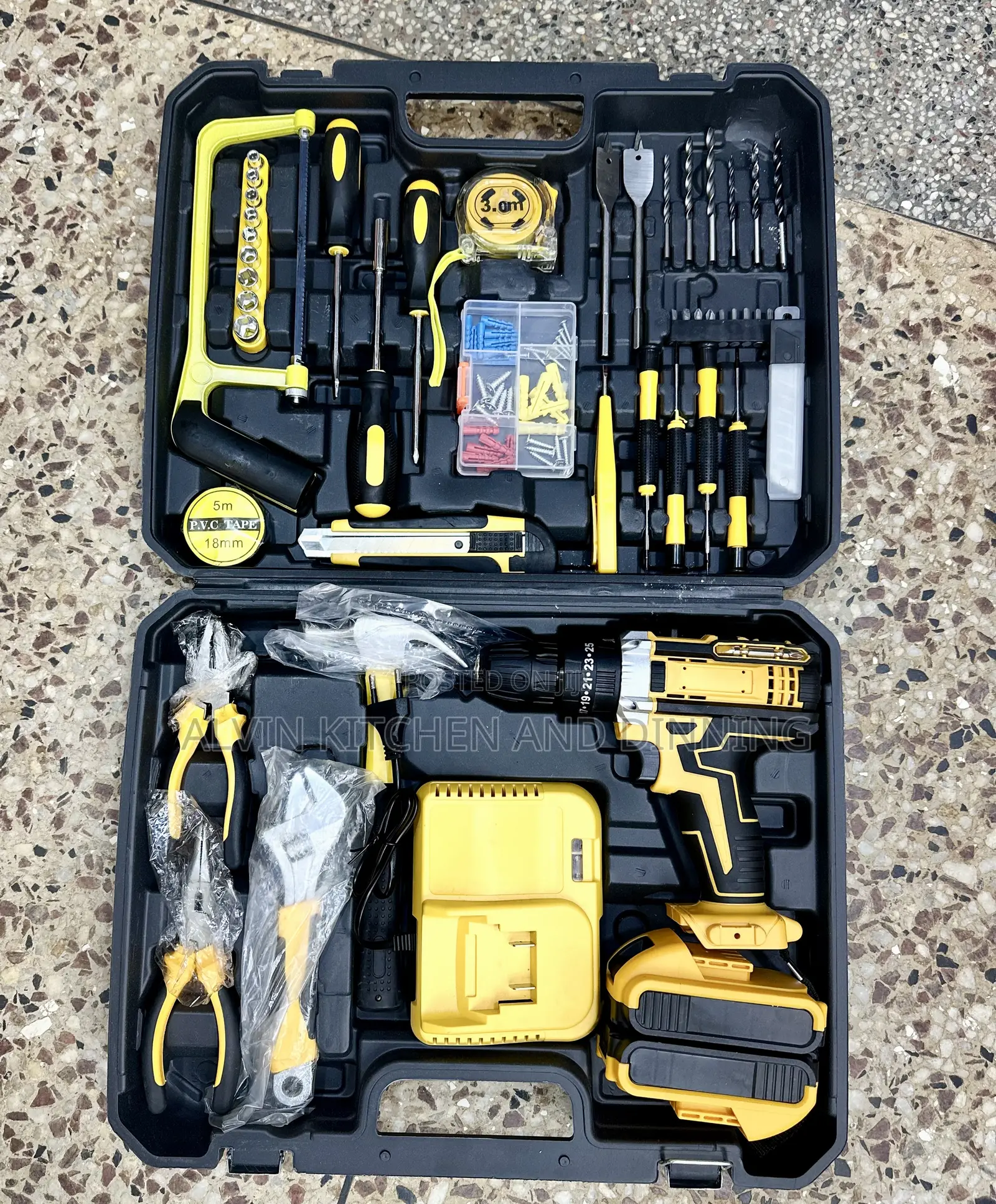 Cordless Drill Tool Box Set With 2 Batteries