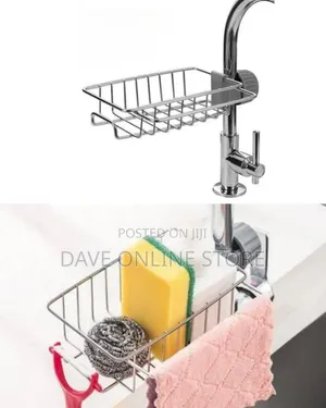 Aucet-Mounted Kitchen Sink Caddy and Sponge Organizer.