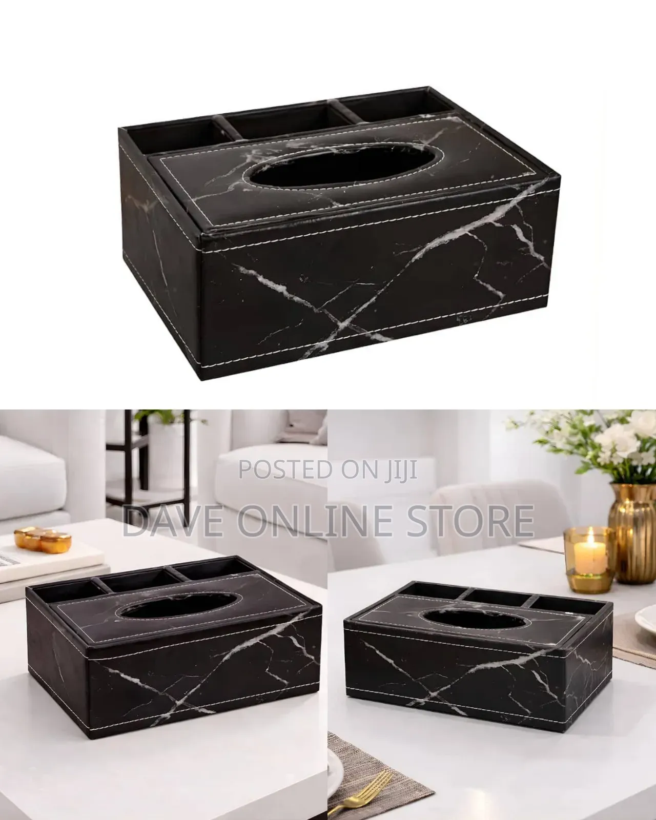 PU Leather Tissue Box Holder With Desk Organizer