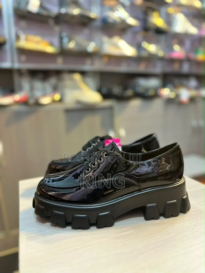 Stylish Black Patent Platform Loafers