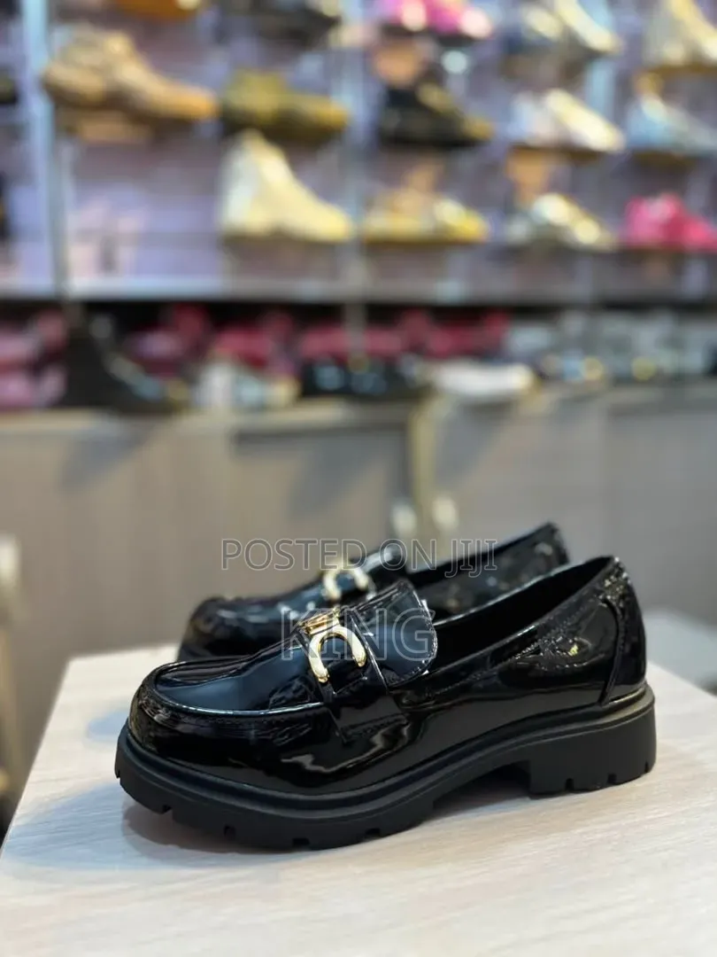 Stylish Black Patent Platform Loafers