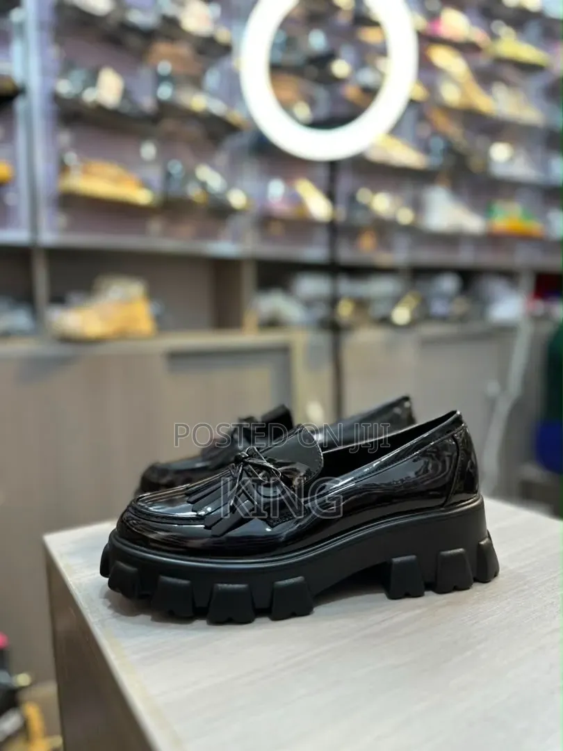 Stylish Black Patent Platform Loafers