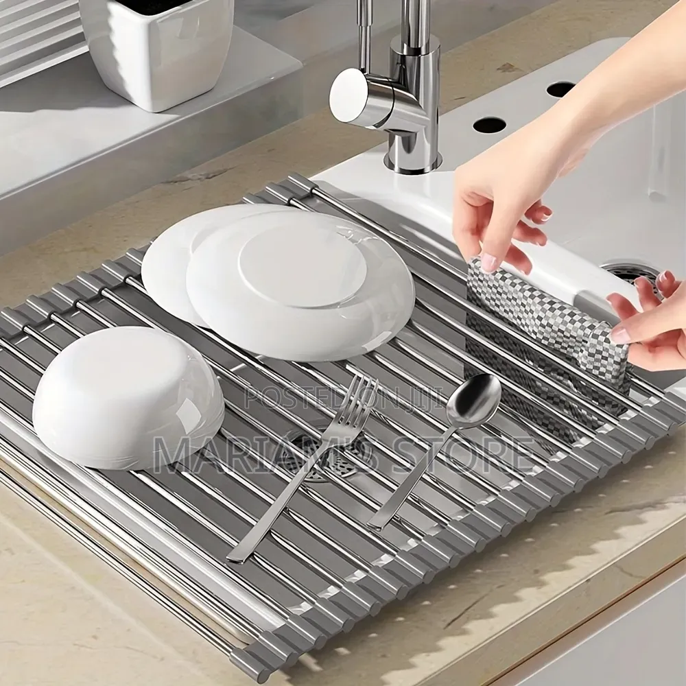 Roll-Up Dish Drying Rack Placed Over the Sink
