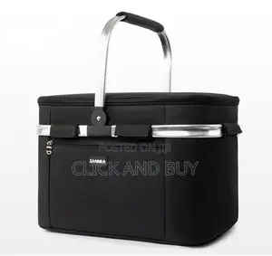 29L Insulated Folding Picnic Basket With Handle, Cooler Lunch Bag