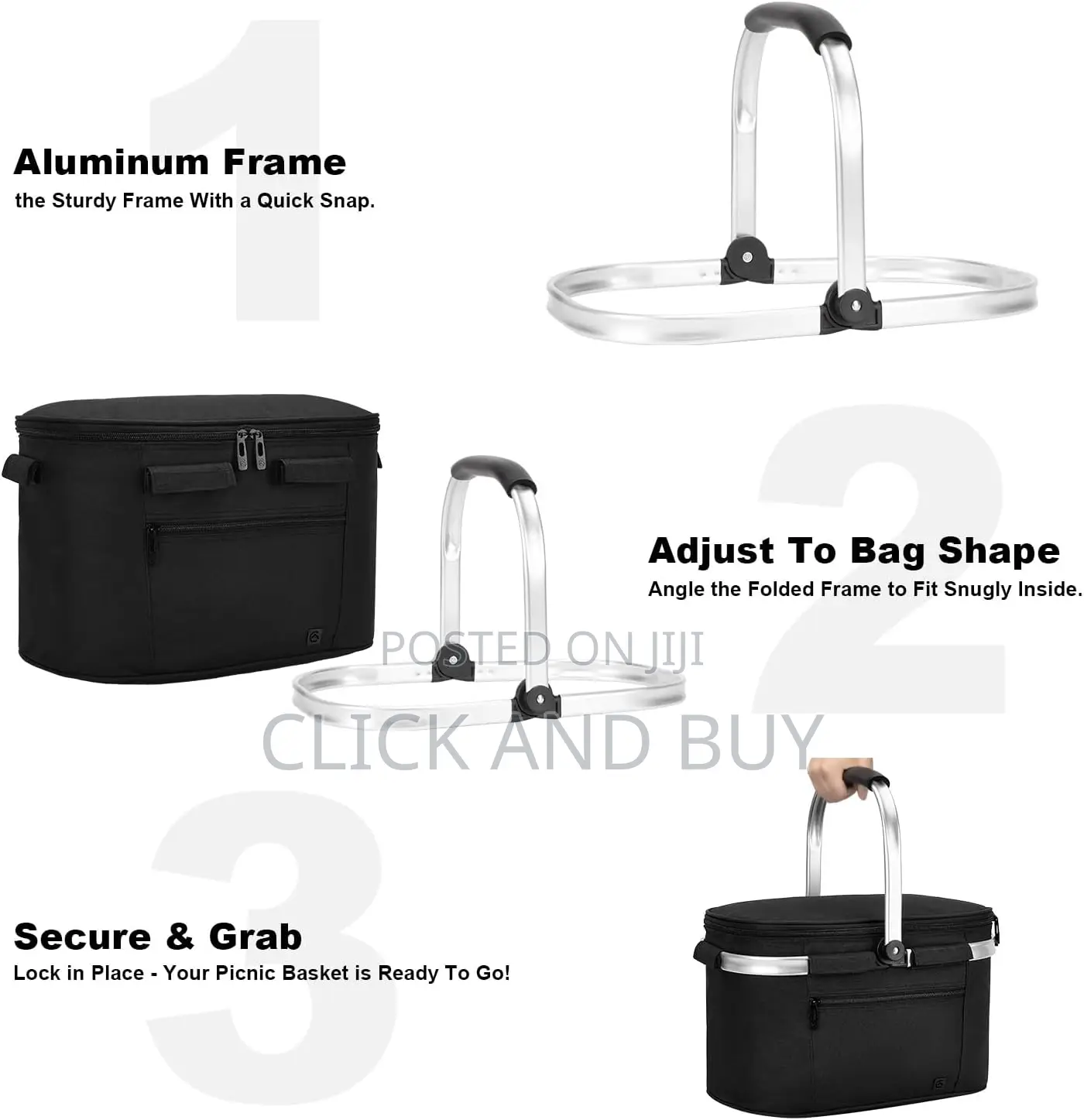 29L Insulated Folding Picnic Basket With Handle, Cooler Lunch Bag