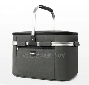 29L Insulated Folding Picnic Basket With Handle, Cooler Lunch Bag