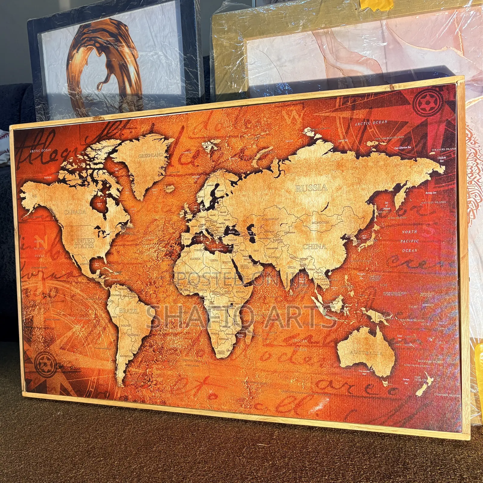 90cm by 60cm World Map Art Framed