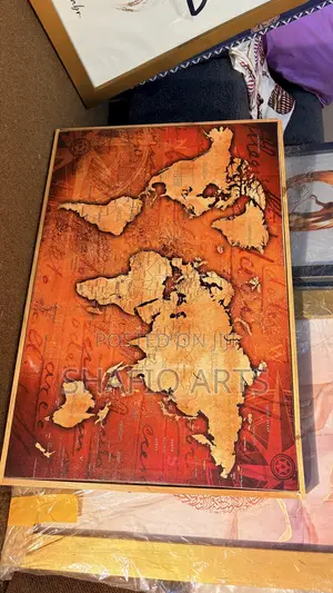 90cm by 60cm World Map Art Framed