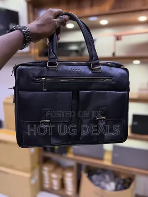 Jeep Buluo Men's Leather Briefcase Laptop Bag - Black
