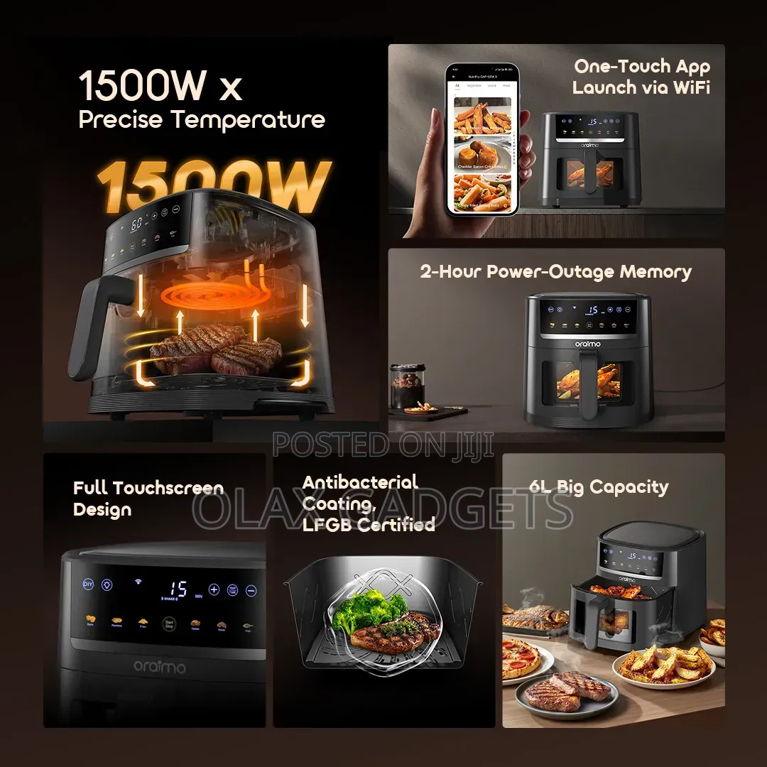 Oraimo NutriFry S1 Ultra 1500W 6L AppControl Full Touchscreen Airfryer