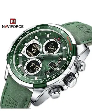 Naviforce LED Dual Display Waterproof Men's Watch - Green,Silver