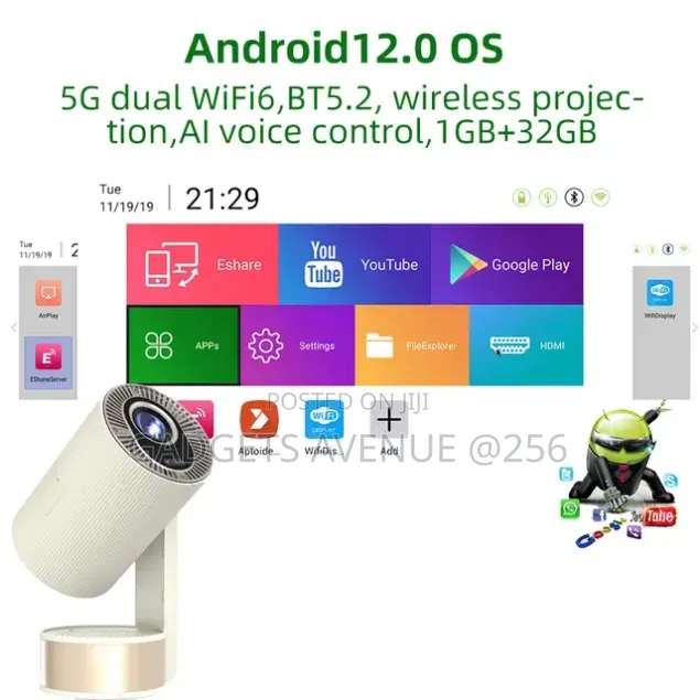 Portable Smart Android Projector Featuring Native 1080p Resolution,