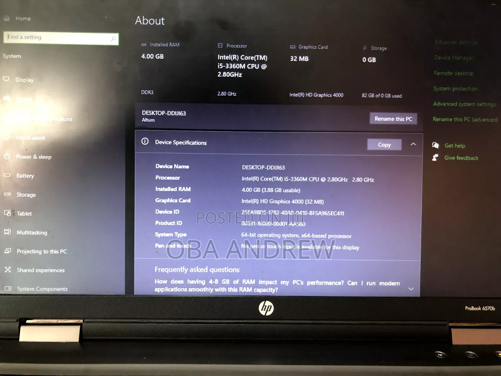 Laptop HP ProBook 6570B 4GB Intel Core i5 HDD 500GB