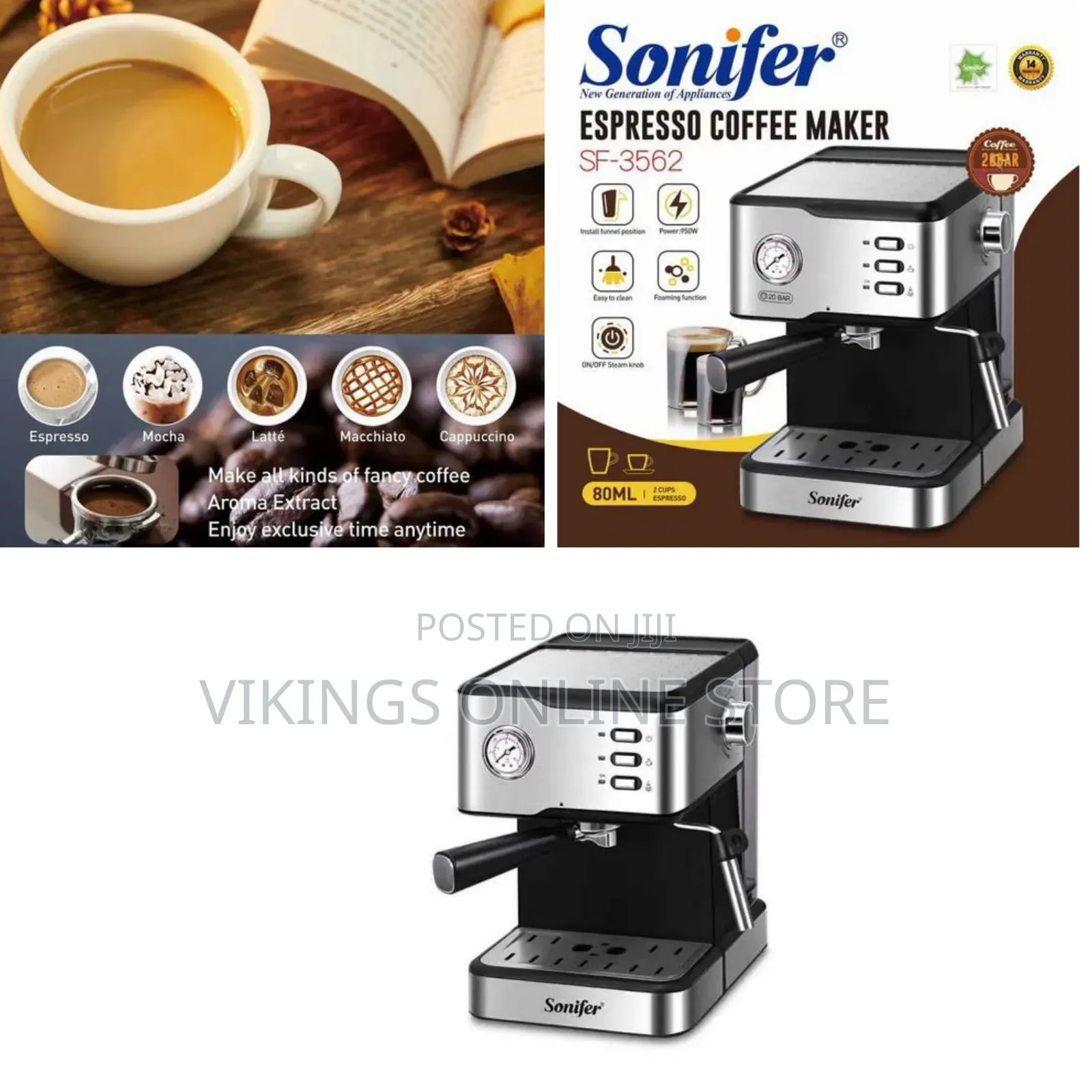 Sonifer 1.5 Litre Electric Espresso Coffee Maker Machine- Silver