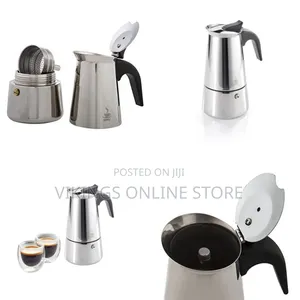 Espresso Maker Emilio for 4 Cups, Stainless Steel- Silver