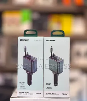 Green Lion 90W Car Charger With Retractable Cable / Multi Protection